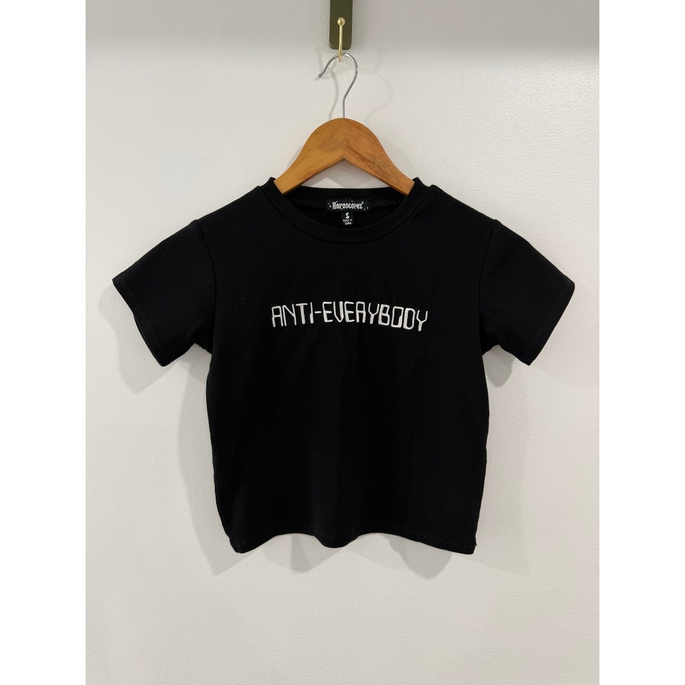 Horoscopez Black Anti-Everybody Embroidered Baby Tee Crop‎ Top Small Dolls Kill